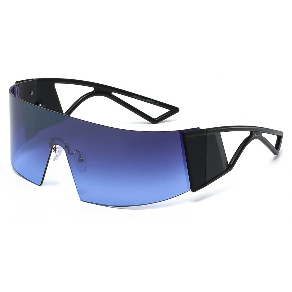 Womens Futuristic Shield Sunglasses Blue Gradient Rimless Visor Wrap Around 2026